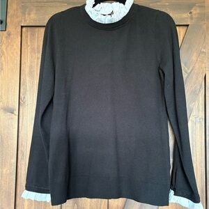 Vici Black Sweater with White Ruffle Detail